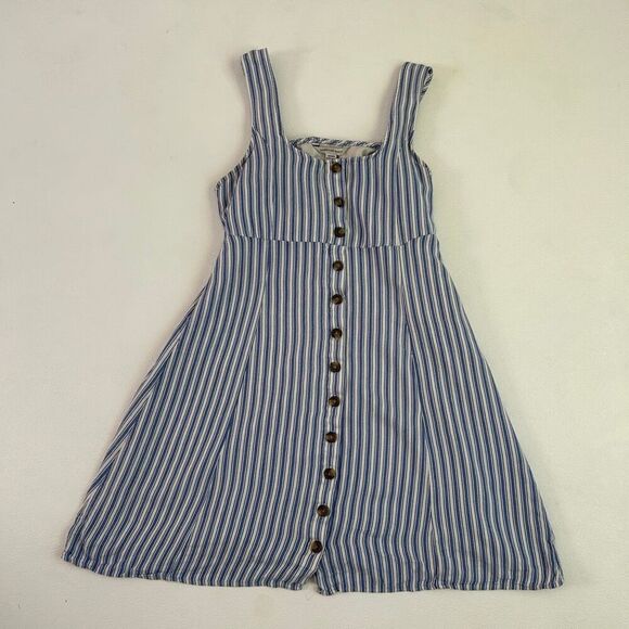 American Eagle Striped Button Front Dress | Blue White Sleeveless Sundress | Siz - Picture 1 of 5